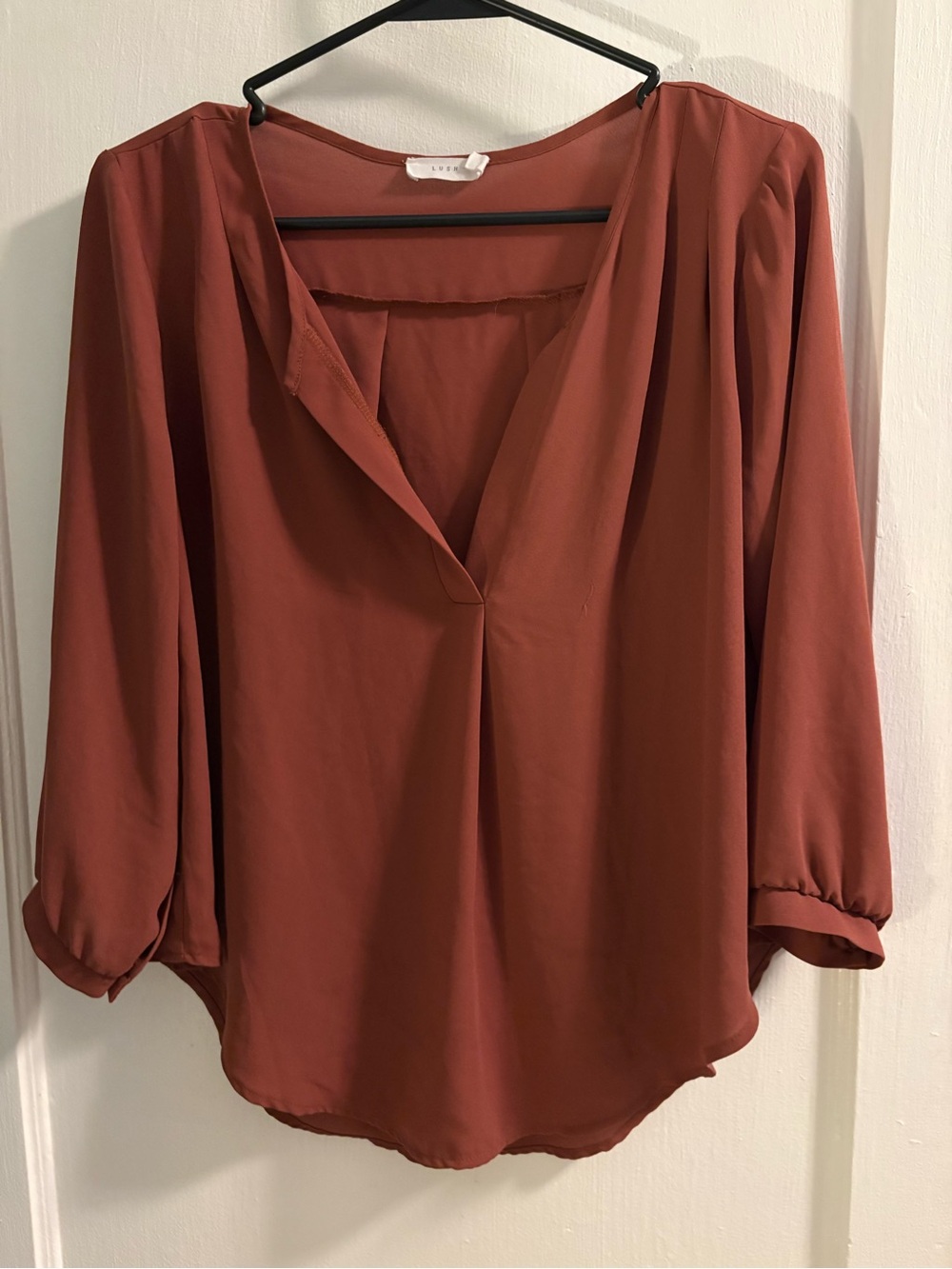Lush Rust V-Neck Long Sleeve Blouse